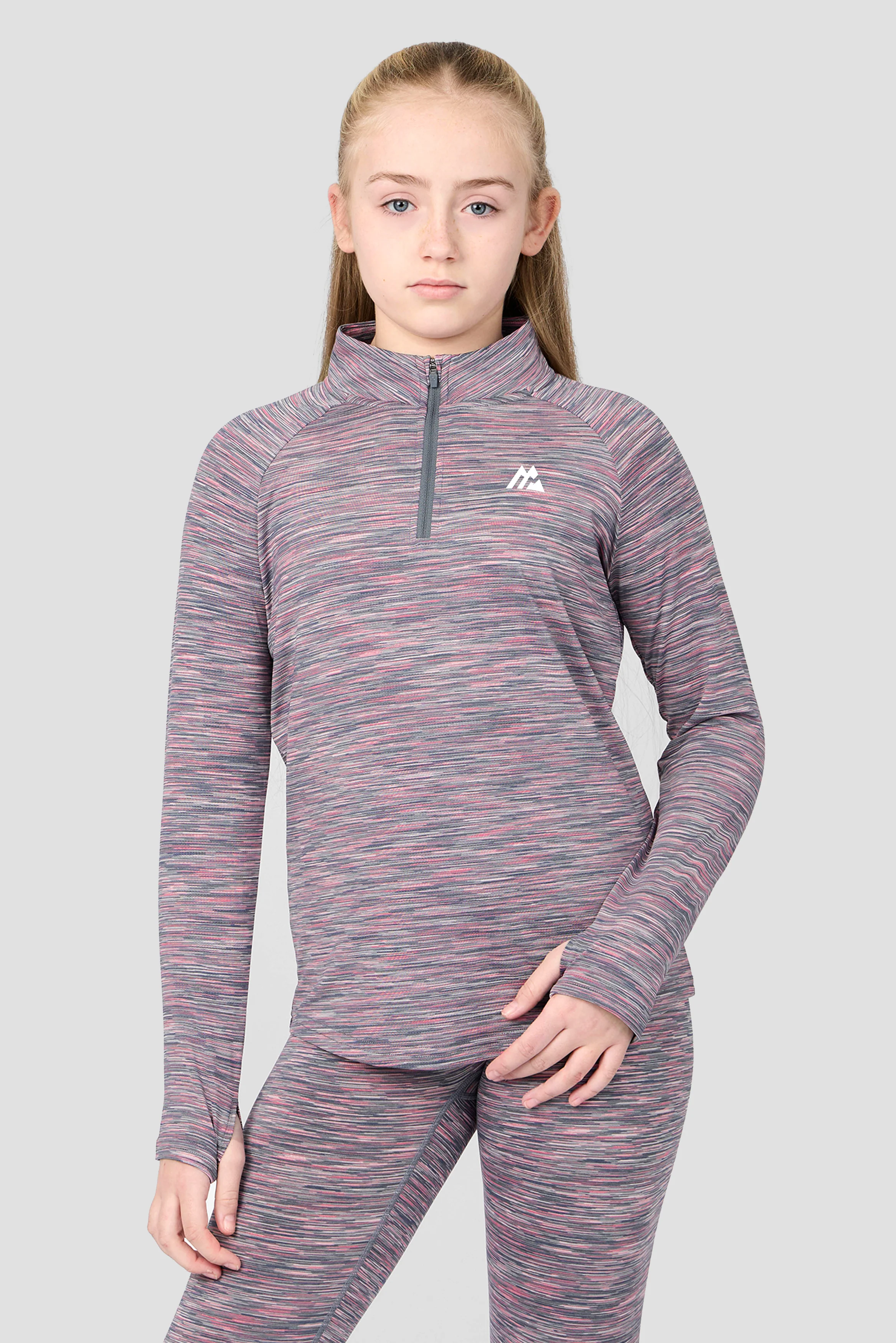 Girls Trail 1/4 Zip - Grey Multi/Pink