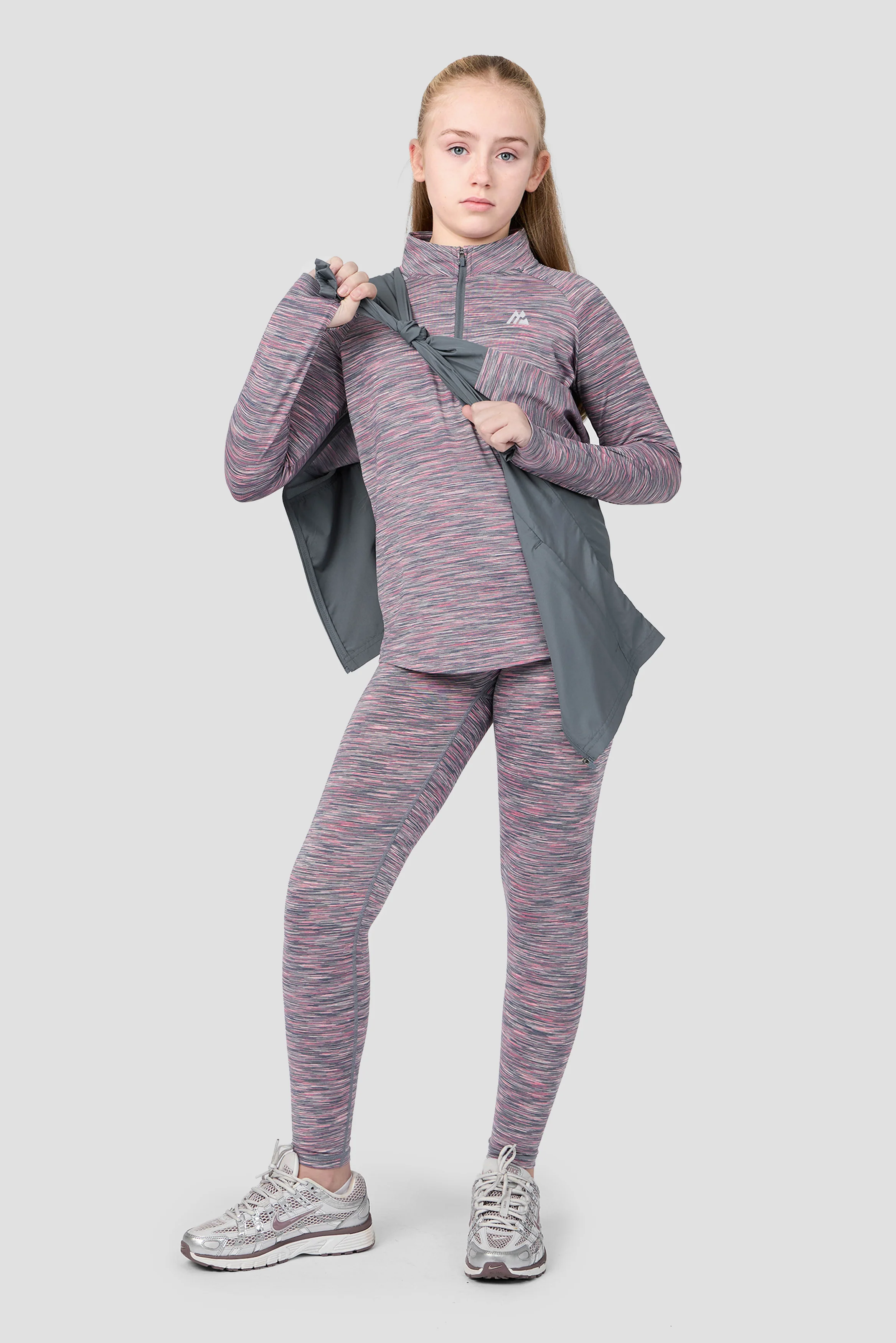 Girls Trail 1/4 Zip - Grey Multi/Pink - Image 5
